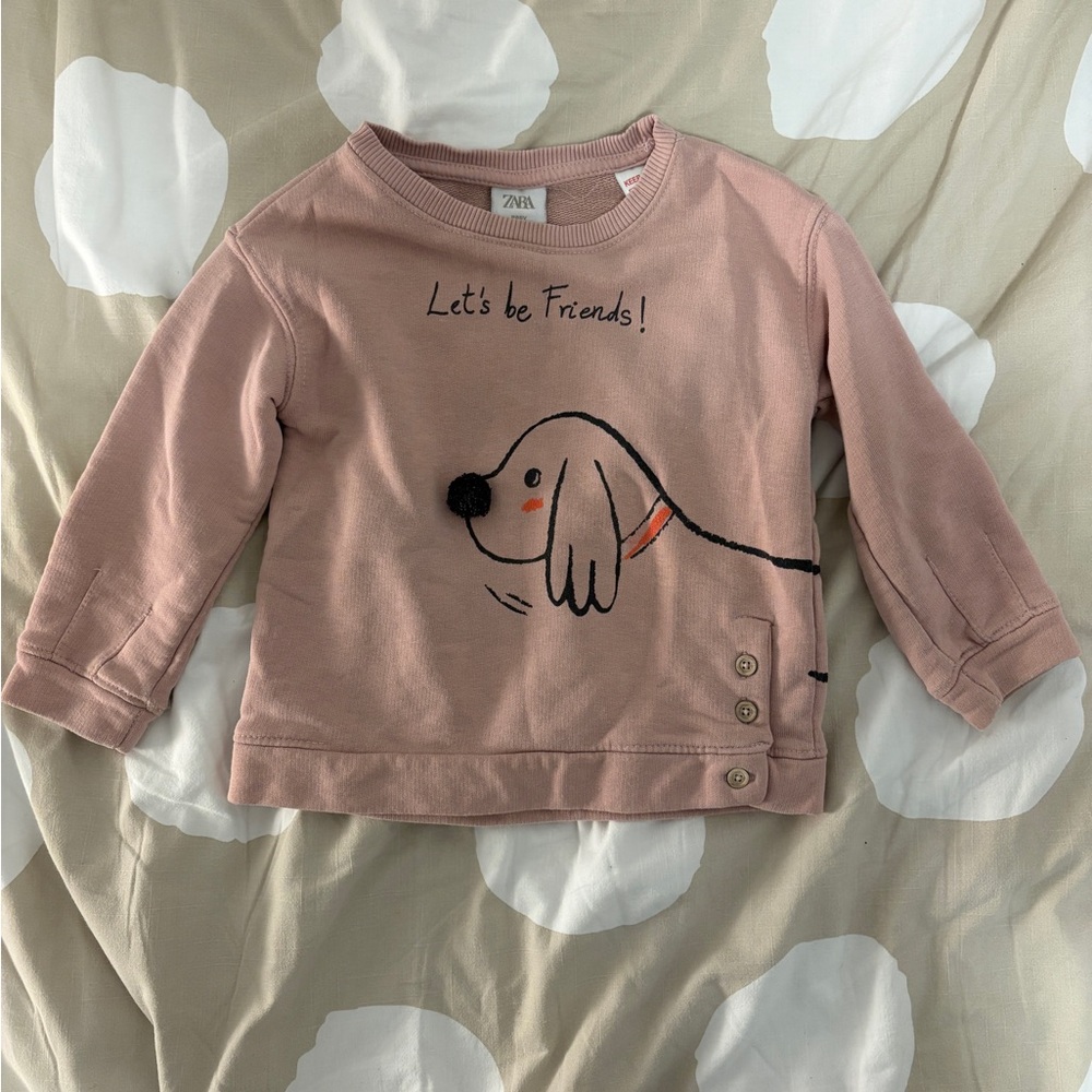 Zara Kids Blush Dog Graphic Sweatshirt